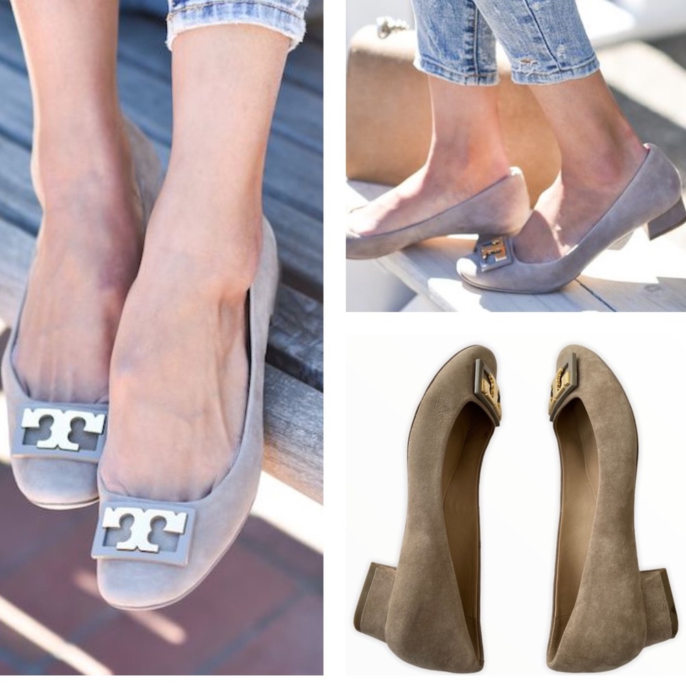 Tory Burch Leather Suede Gray Taupe Gigi Pumps Size 7.5